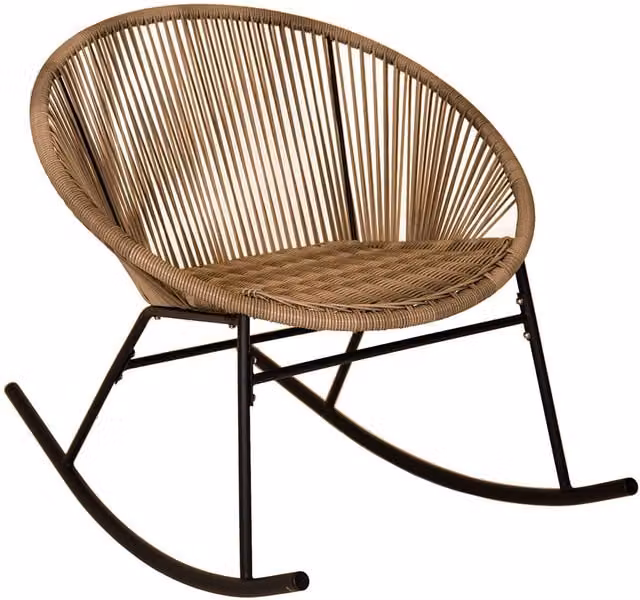 Charles Bentley Modern Rattan and Metal Rocking Chair in Black and Brown