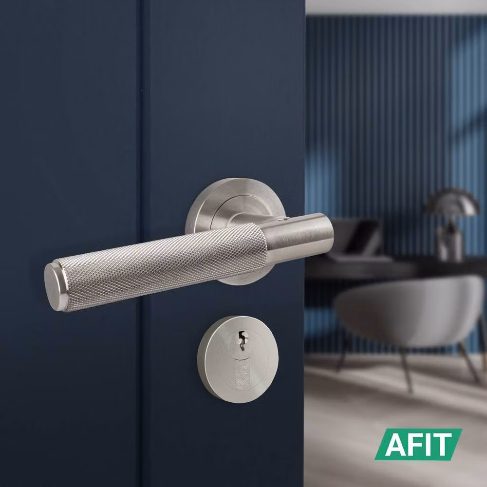 AFIT Satin Nickel Euro Lock Turn Cylinder Set and Door Handle in Silver, 150 x 150 mm – 4