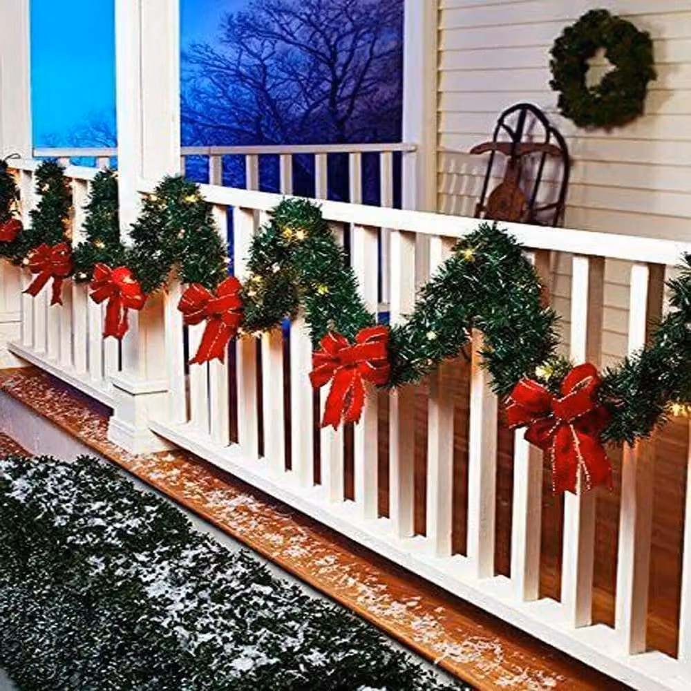 Kelvenix 9FT Green Christmas Garland with Warm White LED Lights – 5