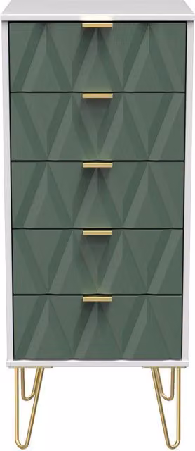 Ready Assembled 2 U Dallas 5 Drawer Tall Bedside Cabinet in Green and Gold