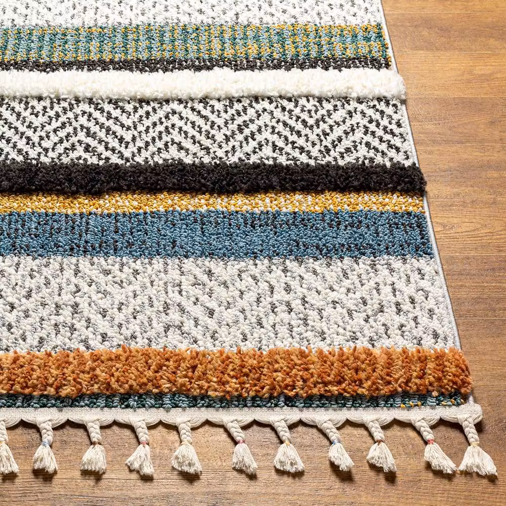 Livabliss Lofty-Shaggy Vintage Boho Plush Soft Pile Fringe Rug in Multicolour White Black and Yellow, W: 160 cm, L: 215 cm – 5