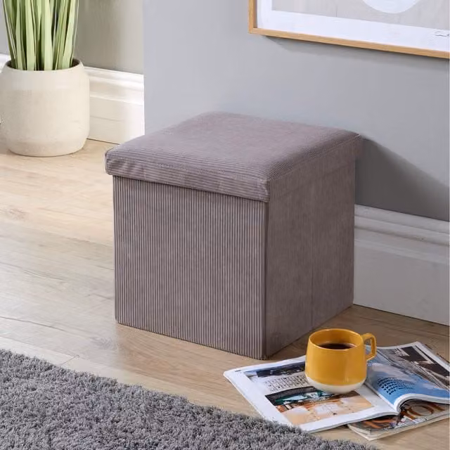 Home Source Square Corduroy Folding Ottoman in Grey
