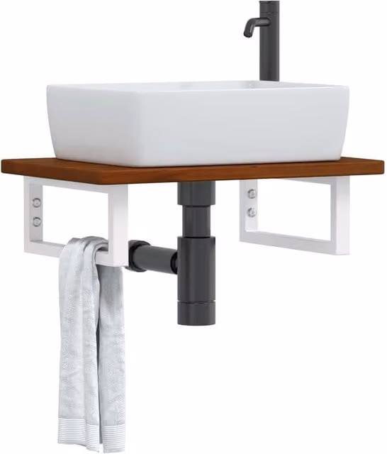 Berkfield Home Wall Mounted Basin Shelf in Brown Oak and Steel