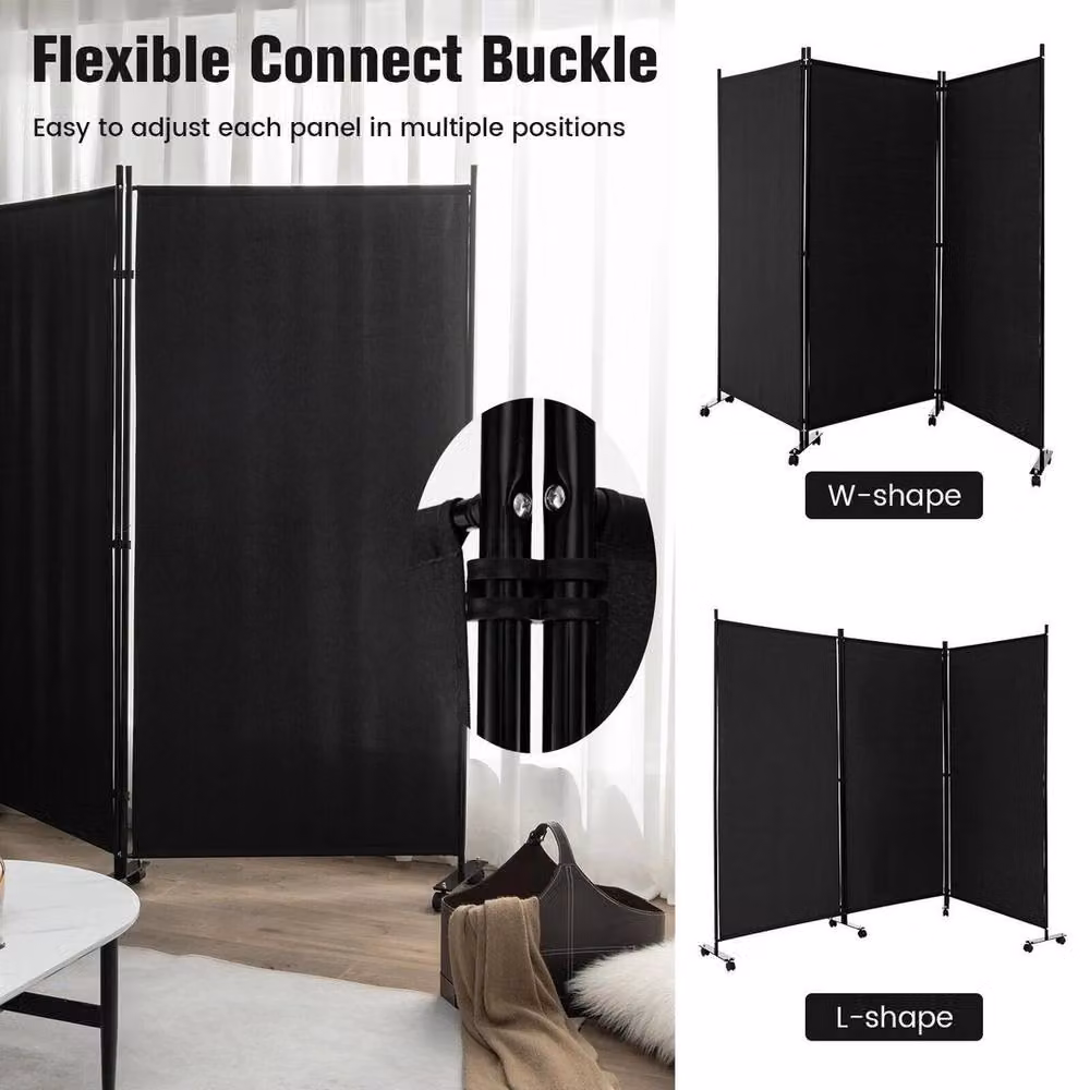 KORVIXA Portable Freestanding Rolling Privacy Screen in Black, W/D/H: 100 x 100 x 100 cm – 4