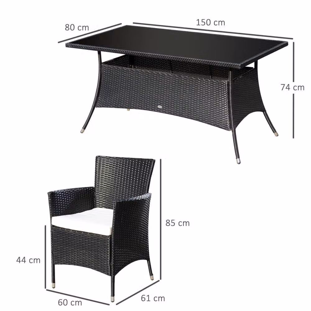 Wyld Haus Loreke Black Rattan 6 Seater Outdoor Dining Set with Glass Top Table – 2