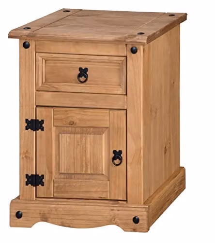 Mercers Furniture Corona Medium Brown Solid Wood Pine Bedside Cabinet with 1 Door and 1 Drawer – 1