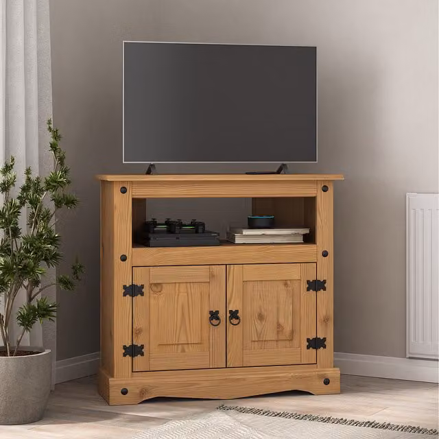 Mews Corona Corner TV Stand in Waxed Pine