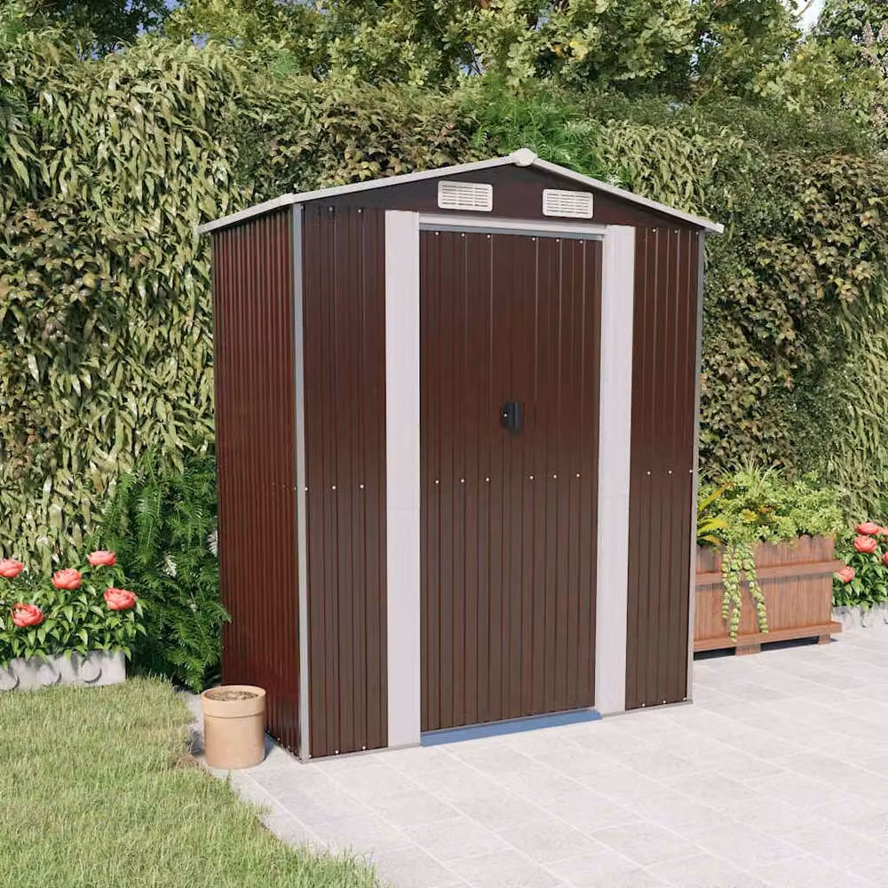 Berkfield Home Garden Shed in Dark Brown Galvanised Steel, W/D/H: 192 x 108 x 223 cm – 1