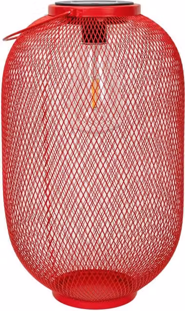 ValueLights Solar Powered Red Metal Mesh Basket Lantern for Garden