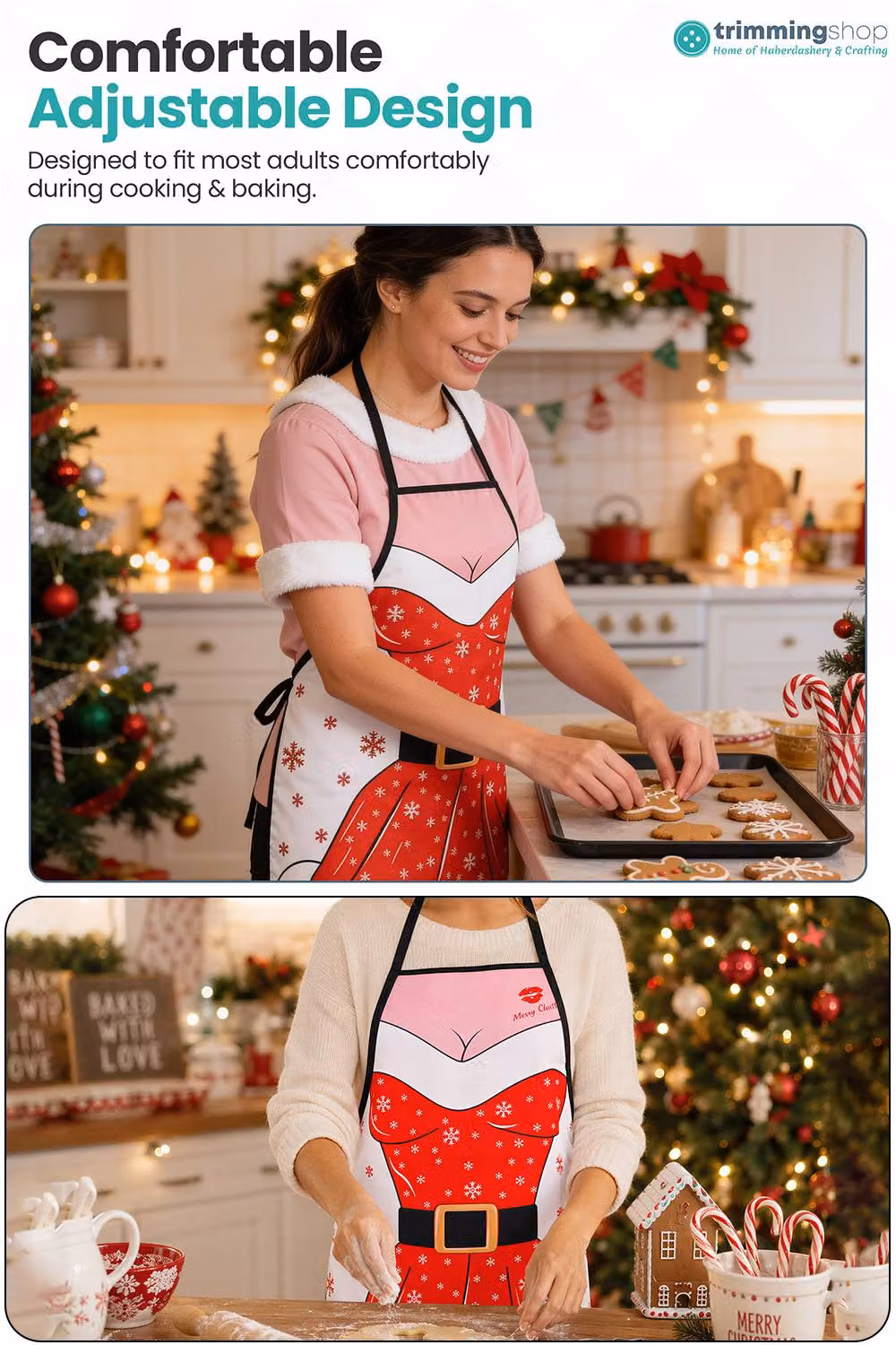 Neel Blue Women's Mrs Claus Christmas Apron in Red – 3
