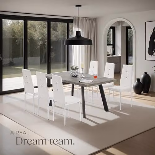 tectake Set of 8 Julien Dining Chairs in White Faux Leather with Metal Legs – 2
