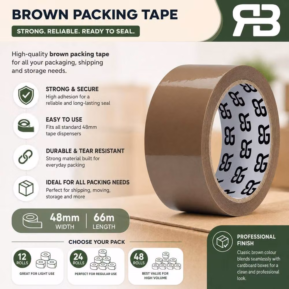 AQUARIUS Brown Strong Packing Tape, 48 Rolls, Width: 48 mm, Length: 66 m – 4