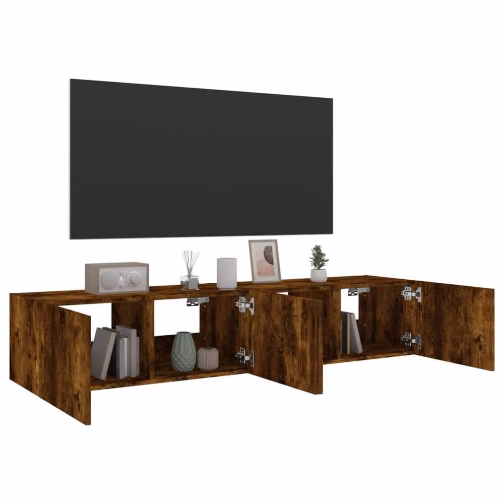 Berkfield Home Set of 2 Modern TV Wall Cabinets with LED Lights in Smoked Oak Brown, W/D/H: 80 x 35 x 31 cm – 6