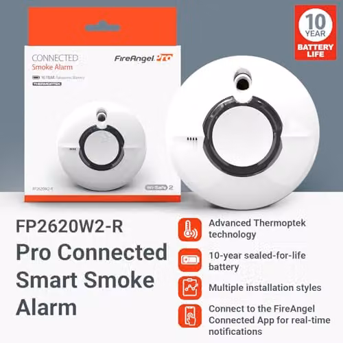 FireAngel FP2620W2-R Pro Connected Interlinked Smoke Alarms, White, 10 Year Battery – 2