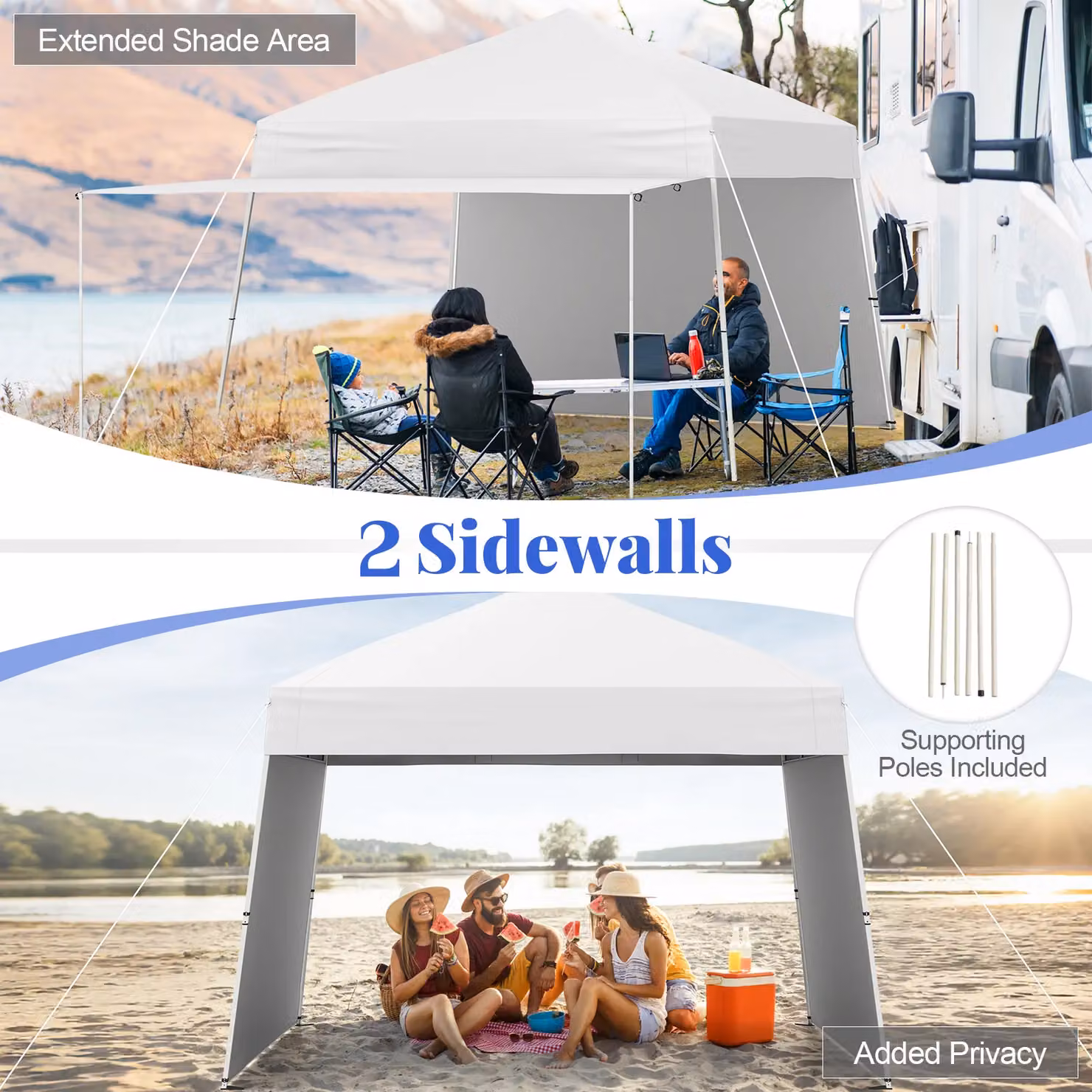 Gymax Pop up Canopy Tent with 2 Sidewalls, White Sun Shelter – 3