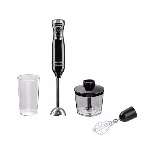 Daewoo 600W Hand Blender Food Processor Set with Whisk, Chopping Bowl and Jug in Black