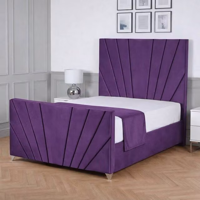 Living Comfort Bedz Lumina Plush Velvet Upholstered Super King Bed with Slatted Base and 48 Inch Headboard in Purple, W/D/H: 200 x 200 cm