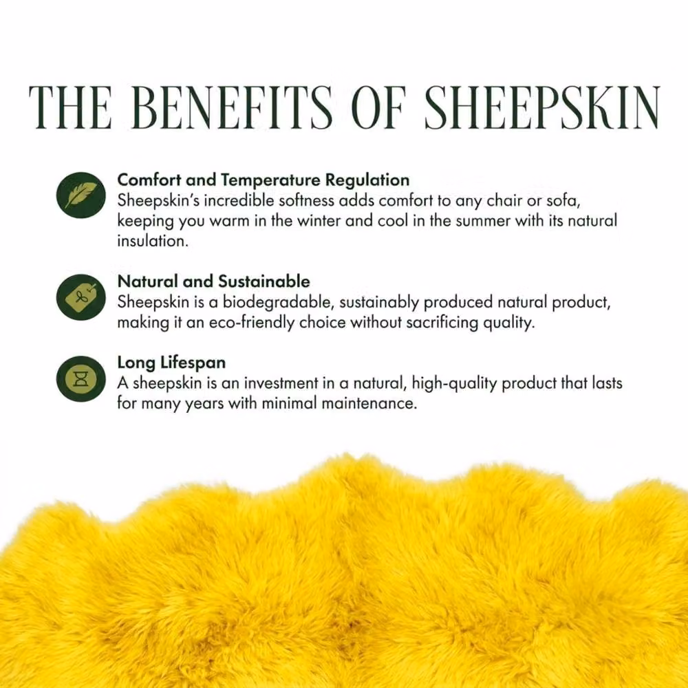 Infinity Leather Genuine Sheepskin Wool Rug, Yellow, W: 90 cm, D: 60 cm – 3