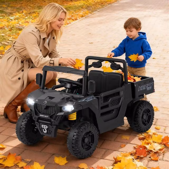 Costway Black Electric Ride On Dump Truck Toy with Light and Sound and Rechargeable Battery