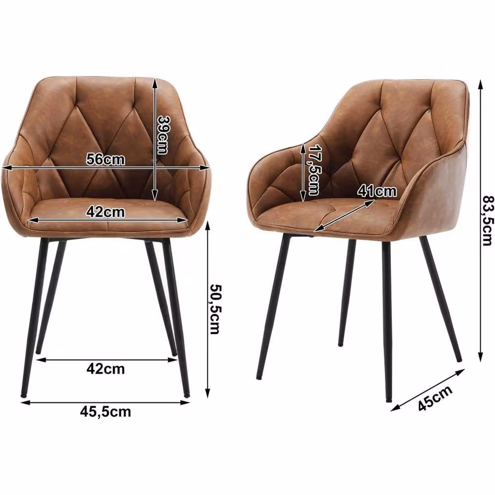 SPETLEK Set of 4 Modern Brown Faux Leather Dining Chairs with Armrests – 2
