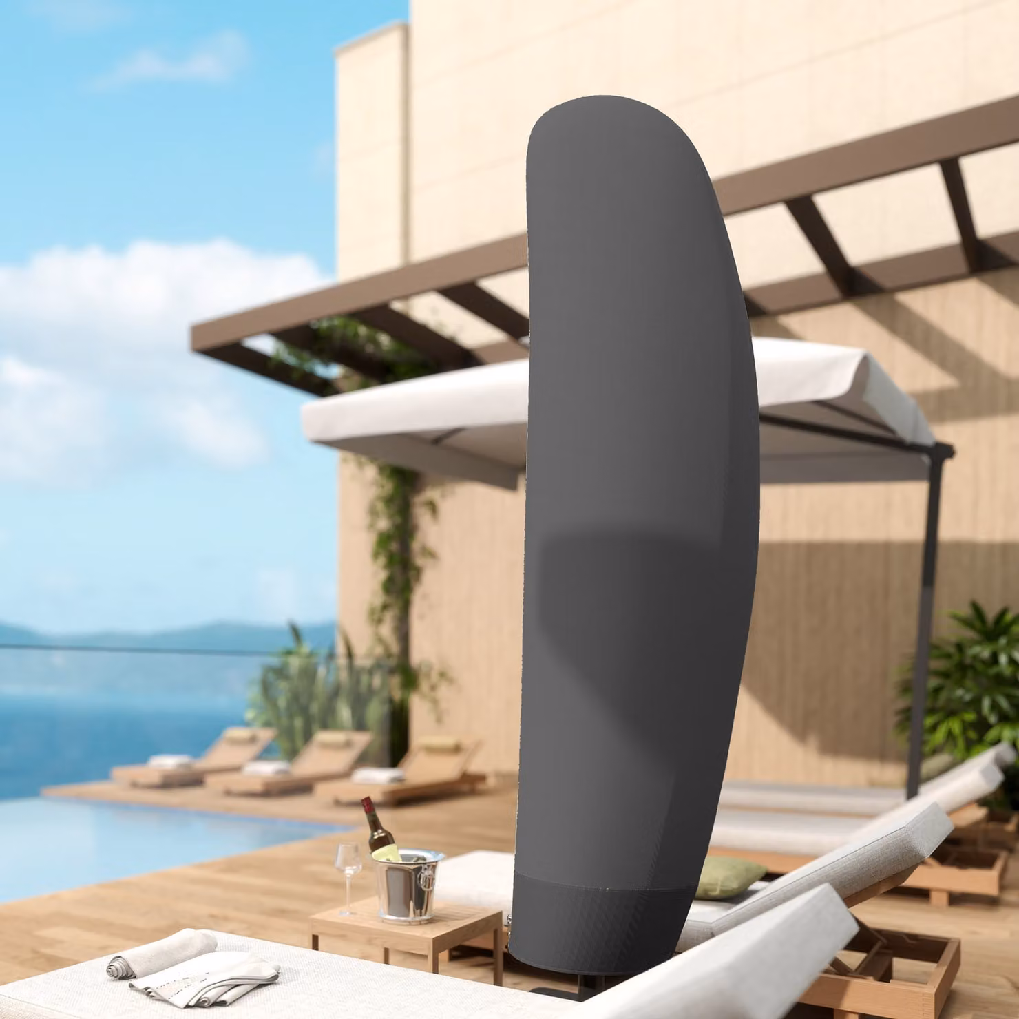 Outsunny Black PVC-Coated Polyester Parasol Cover for Cantilever and Banana Umbrellas – 6