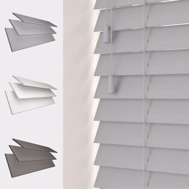 Caecus Blinds Faux Wood String Venetian Blinds with 50mm Slats, Grey, W: 160 cm, D: 60 cm