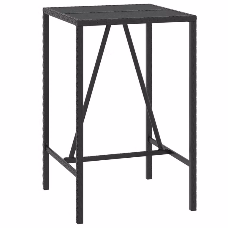 Berkfield Black Poly Rattan Home Bar Table with Glass Top, W/D/H: 70 x 70 x 110 cm