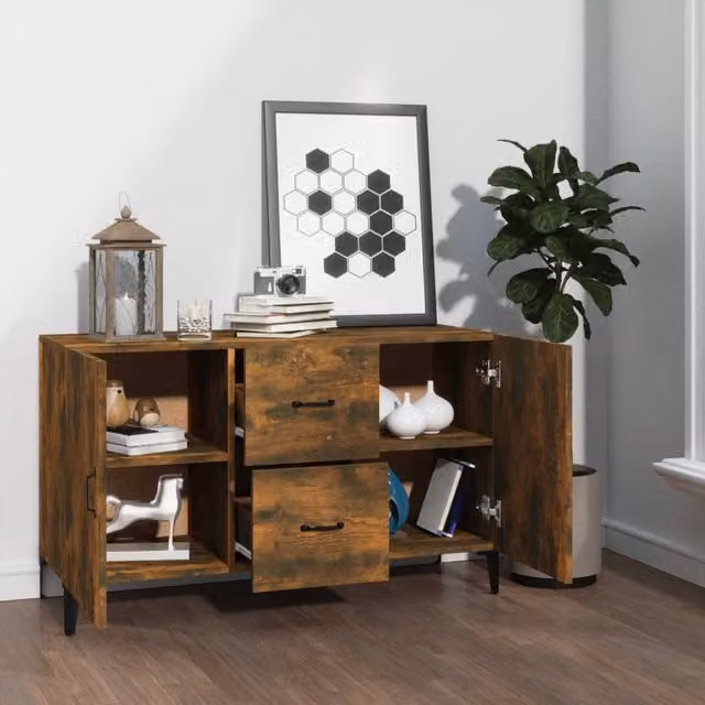 Berkfield Home Smoked Oak Sideboard in Brown, W/D/H: 100 x 36 x 60 cm