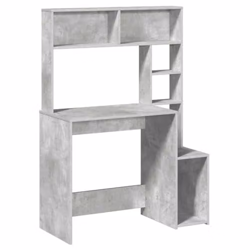 vidaXL Modern Computer Desk with Shelves in Grey MDF Laminate, W: 100 cm, D: 45 cm, H: 140 cm – 1