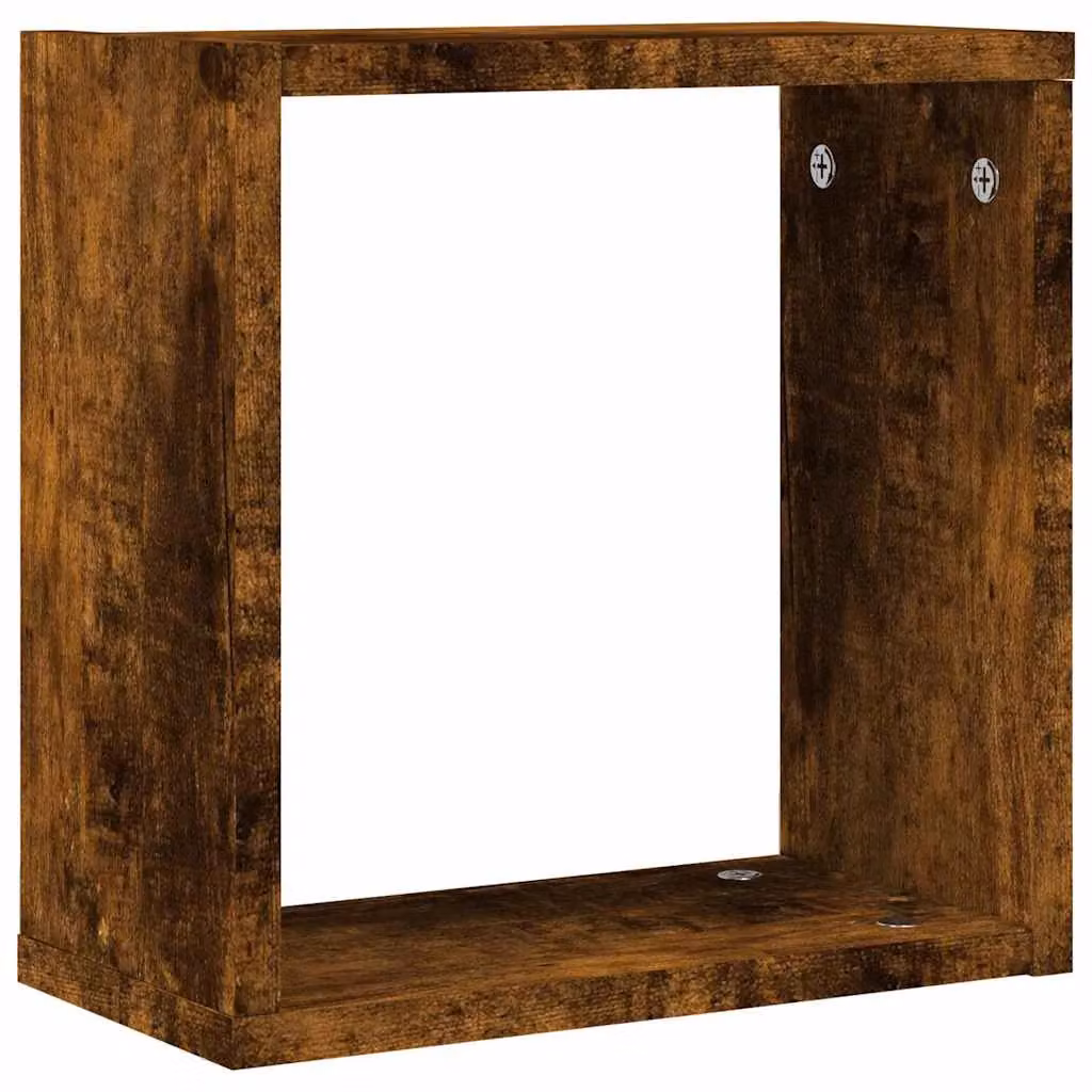 Berkfield Home Wall Mounted Cube Shelves, 2 Pack, Smoked Oak Brown, W/D/H: 30 x 15 x 30 cm – 3