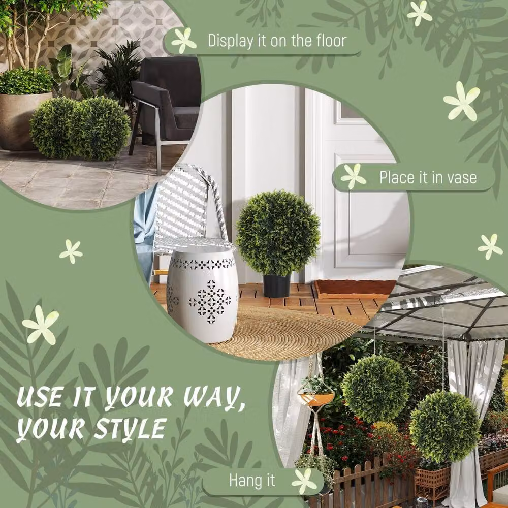 Wyld Haus Zilolo Set of 2 UV Resistant Artificial Round Topiary Balls, Green, Diameter: 45 cm – 8