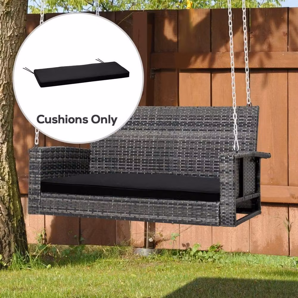 Kelvenix 2-Seater Rectangular Bench Cushion Cover in Black Polyester, Water-Repellent and Stain-Resistant, W: 190 cm x D: 100 cm – 2