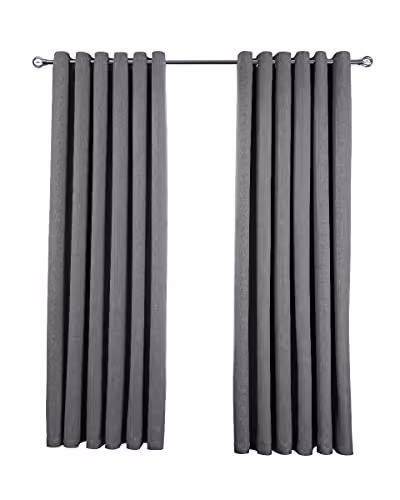 Sleepdown Linen Look Eyelet Blackout Curtains, Thermal Insulated and UV Resistant, Charcoal Grey, W: 117 cm, H: 137 cm – 5