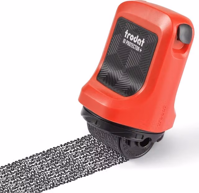Trodat ID Protector Roller Stamp in Black and Red for Blocking Personal Information, 73.4g