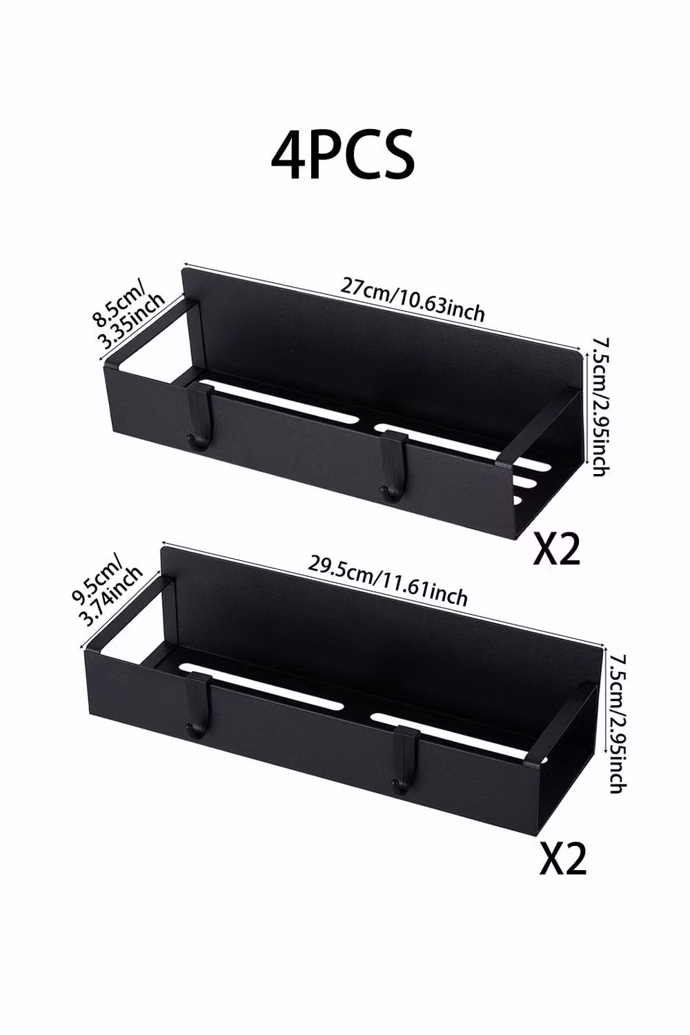 Living and Home 4-Piece Magnetic Metal Fridge Storage Shelf and Hanging Spice Rack Set in Black – 2