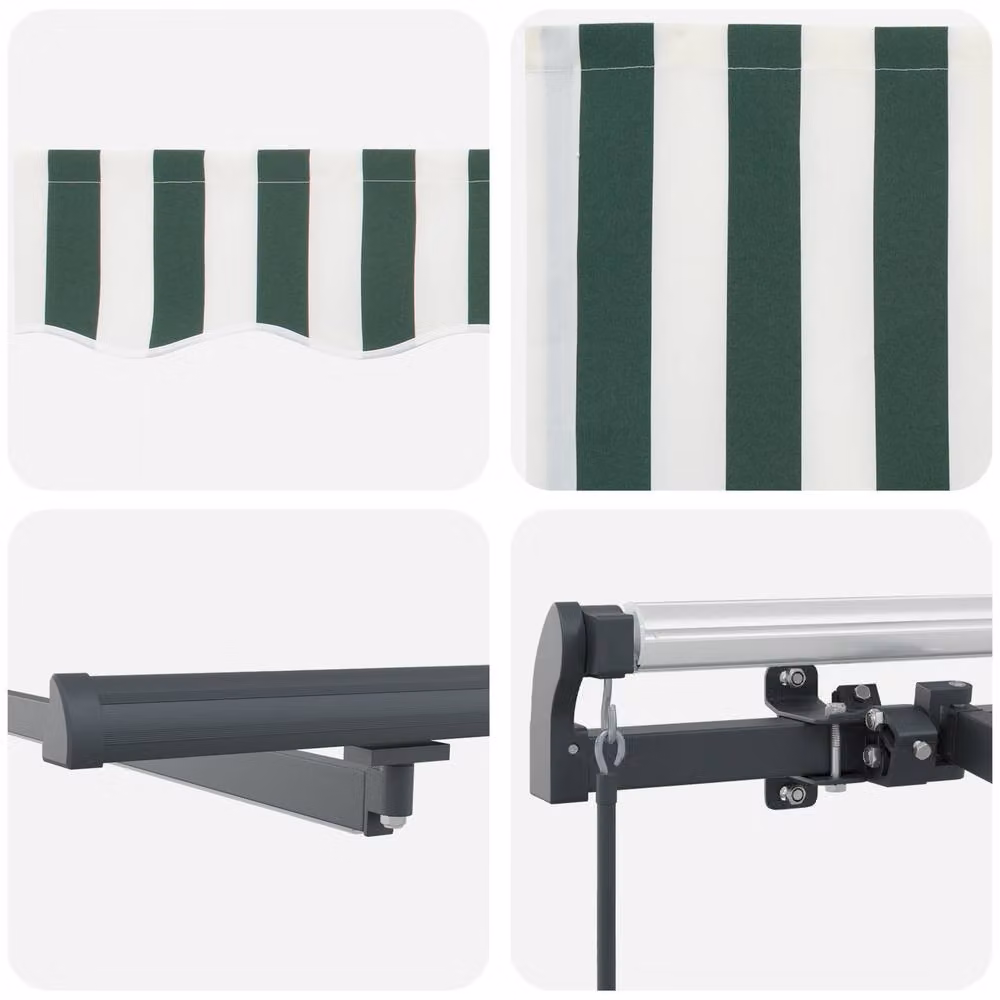 Berkfield Home Manual Retractable Wall-Mounted Awning with LED, Green and White Striped, W: 400 cm, D: 300 cm – 4