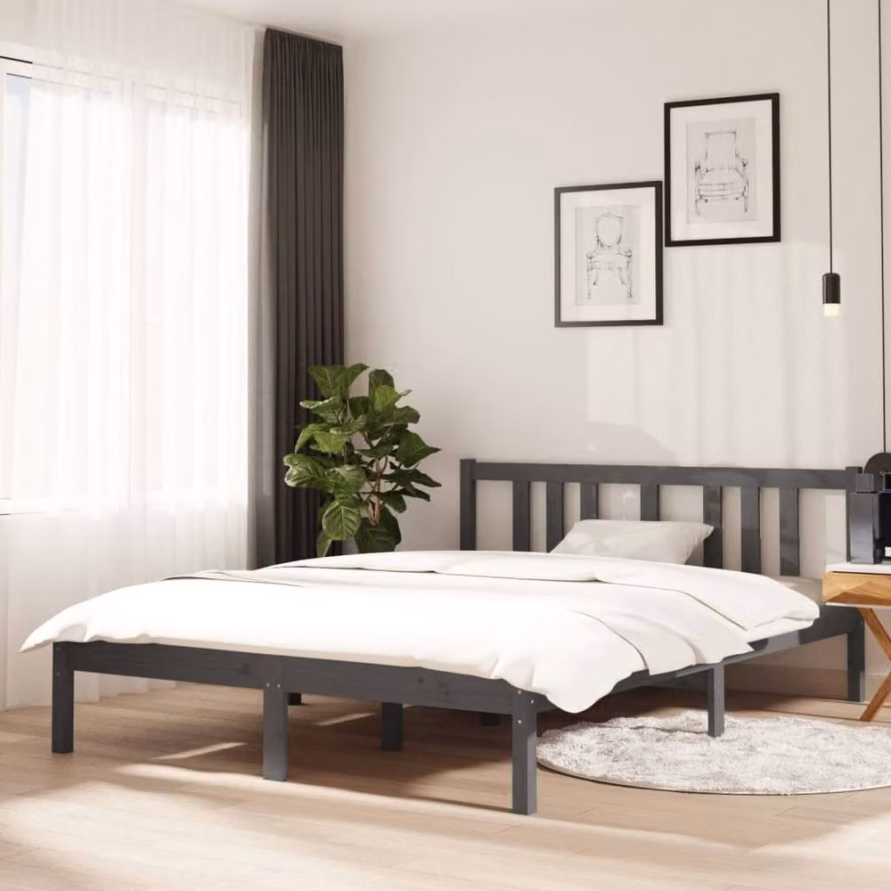Berkfield Home Modern Solid Pine Wood Bed Frame, Grey, W: 135 cm, D: 190 cm – 2