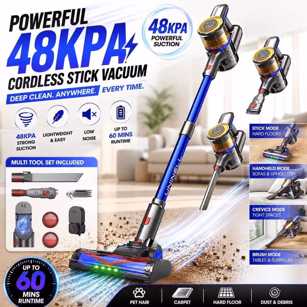 SPETLEK Cordless Bagless Vacuum Cleaner with Anti-Tangle Roller, 450W, 45KPa, 60 Min Runtime, Multicolour – 2