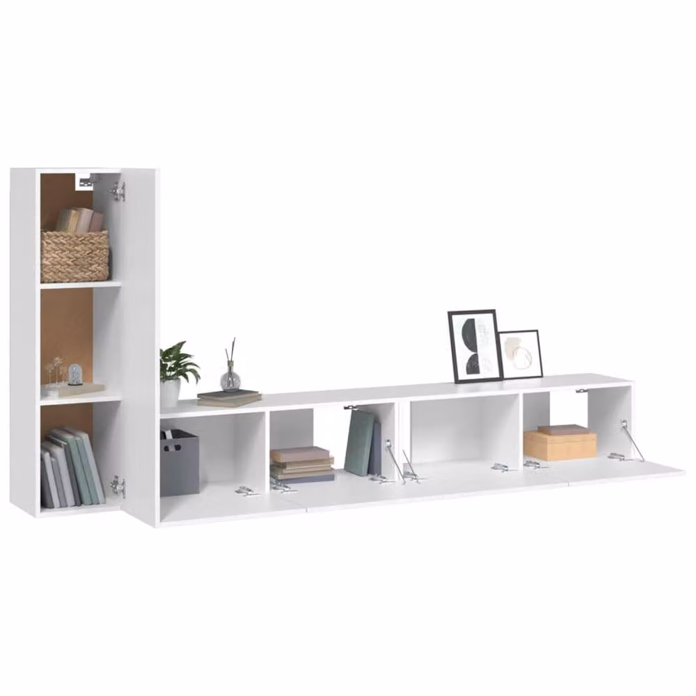 Berkfield Home Classic 3 Piece White Matt MDF Wall Mounted TV Cabinet Set – 2