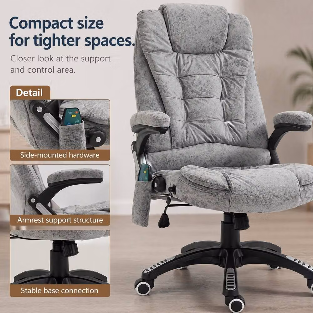 STILVORA Grey Massage Recliner Executive Office Chair with Heating and Headrest – 6