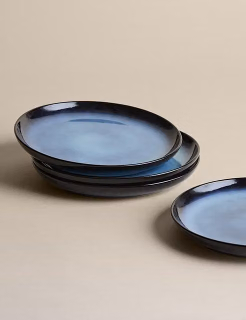 M&S Amberley Reactive Stoneware Side Plates, Set of 4, Navy Blue