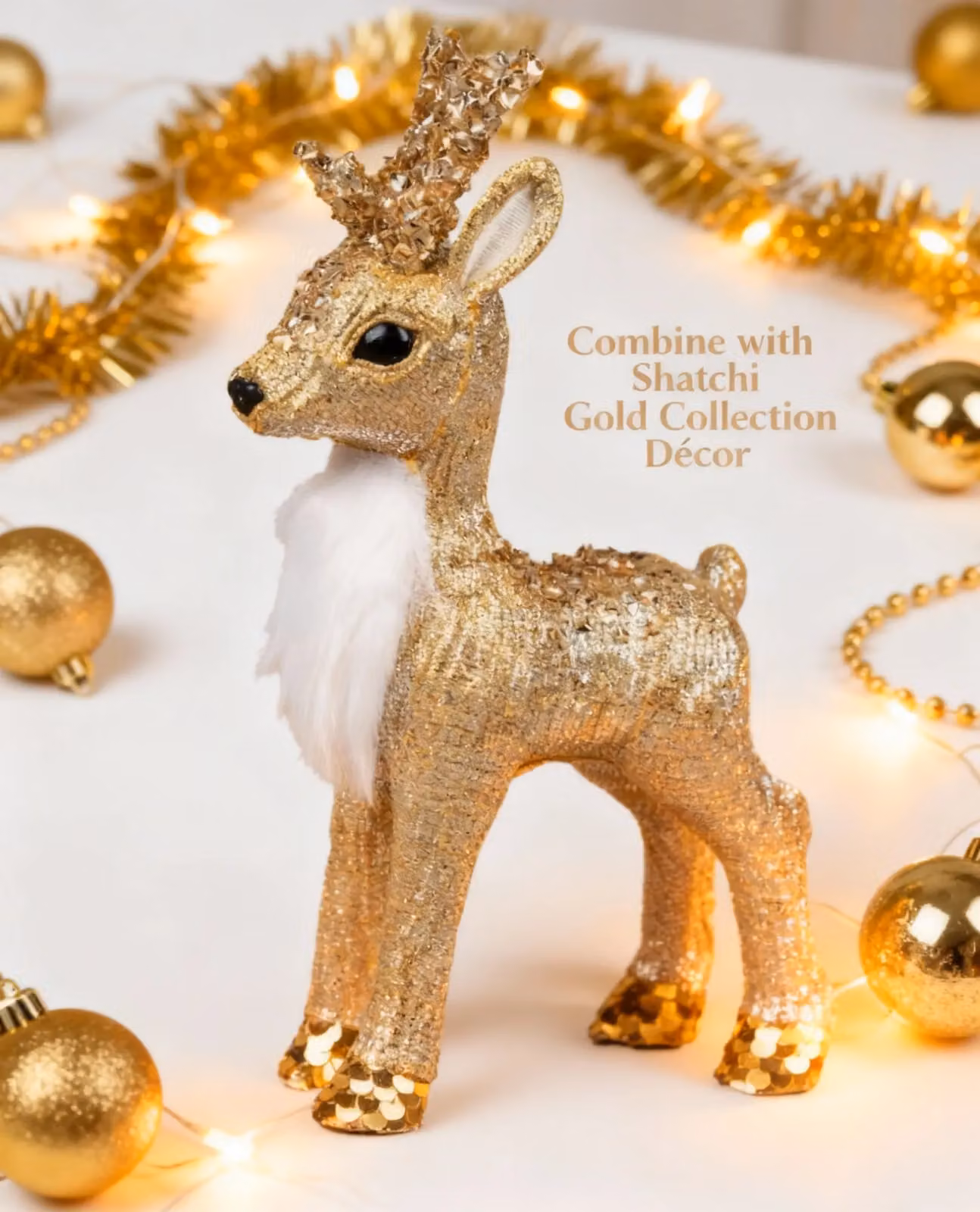 Shatchi Gold Reindeer Christmas Tabletop Figurine, Height: 22 cm – 7