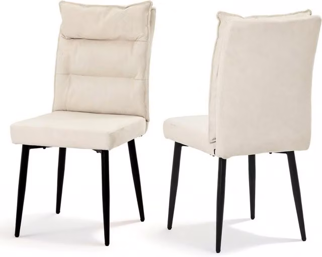 Furniture One Set of 2 Minimalist Upholstered Dining Chairs in Beige and White with Wood Frame