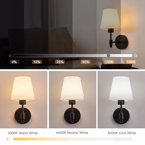 Harper Living Set of 2 Black Fabric and Metal Battery Operated Wall Lights with Remote Control and Rechargeable Bulbs – 4