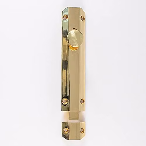 Loops Surface Mounted Flat Sliding Door Bolt Lock in Polished Brass, W: 253 mm x H: 36 mm