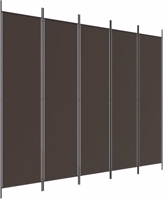 Berkfield Home 5-Panel Fabric Room Divider in Brown, W/H: 250 x 200 cm