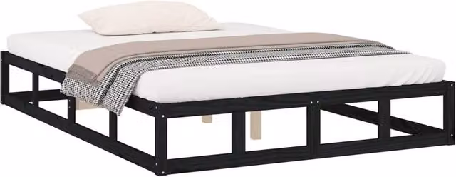 Berkfield Home Beautiful Black Solid Pine Wood Bed Frame W/D/H: 200 x 200 x 28 cm – 1