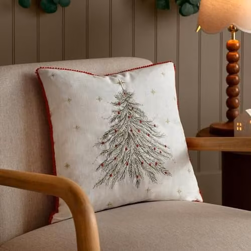 Wylder Nature Twinkling Tree Embroidered Square Cushion in White, W/D/H: 45 x 45 x 45 cm – 3