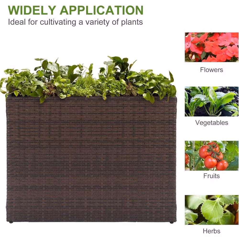 NESTLUNE Brown Large Rectangular Rattan Outdoor Floor Standing Planter Tub – 4