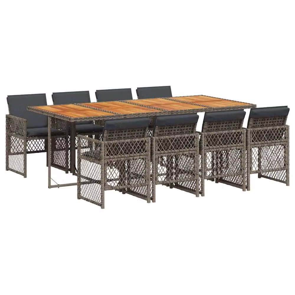 Berkfield Home 9 Piece Grey Poly Rattan Garden Dining Set with Acacia Wood Details – 2
